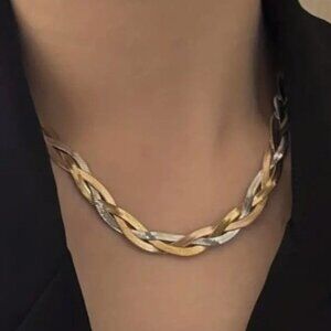 14k Gold Plated Tri-Colored Braided Snake Chain Stainless Steel Necklace